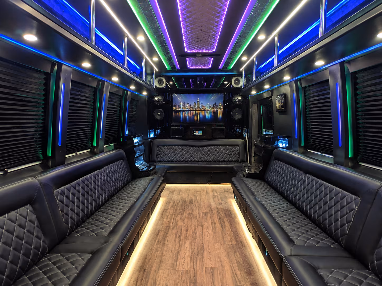aurora 25 passenger party bus interior